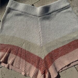 Lush High-Waist Knit Shorts — Cream with Pink & Rust Bands